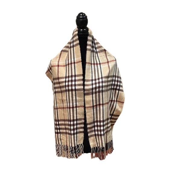 Unisex brown & beige plaid soft cold weather scarf gender neutral warm preppy - Picture 4 of 5